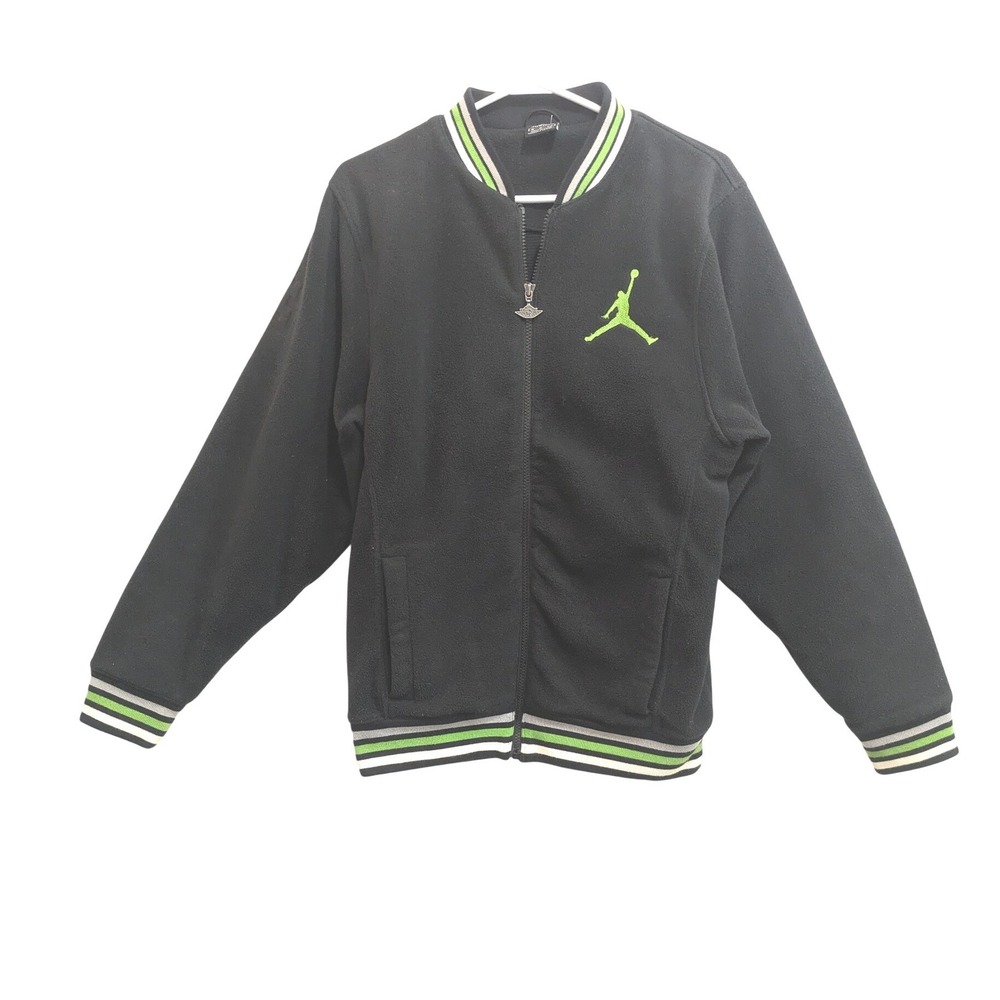Jordan Men's Small Chicago Air Fleece‎ Bomber Jacket Black Green Big LOGO